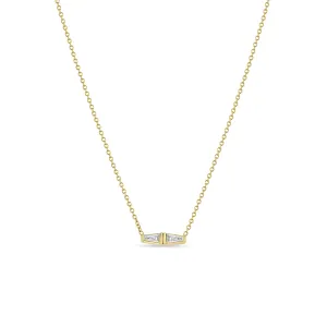 14k Double Tapered Baguette Diamond Necklace