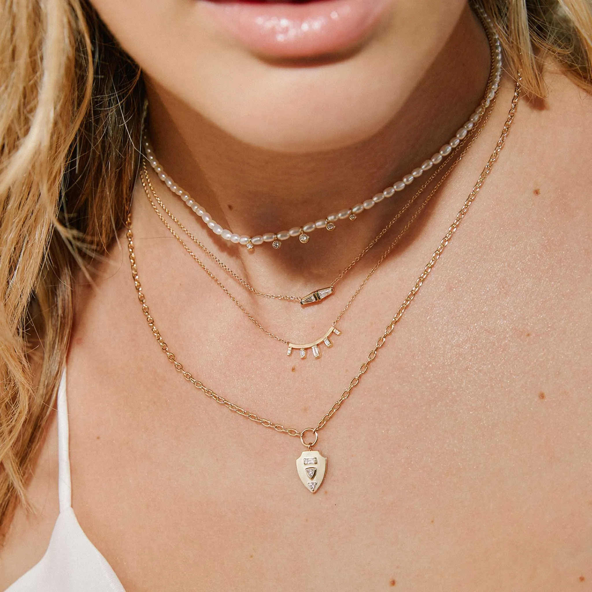 14k Double Tapered Baguette Diamond Necklace