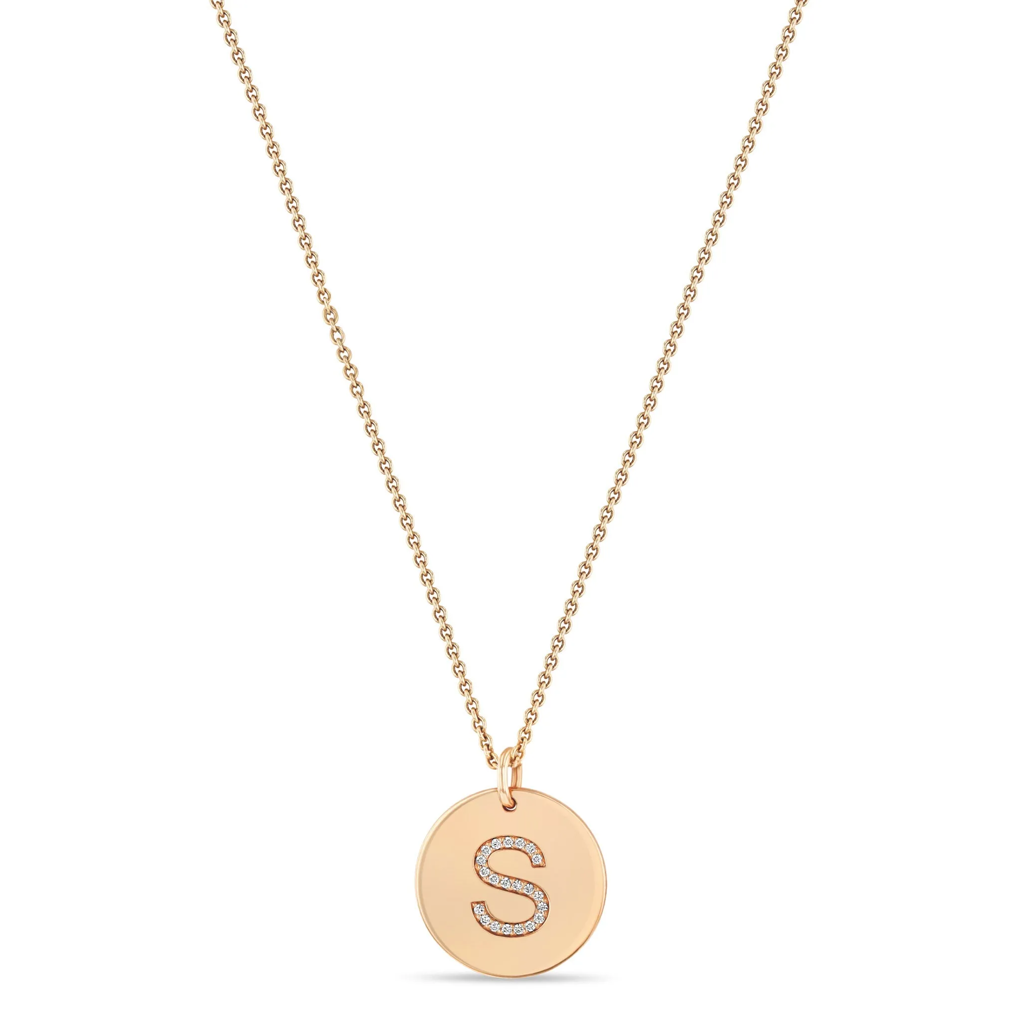 14k Pavé Diamond Initial Disc Necklace