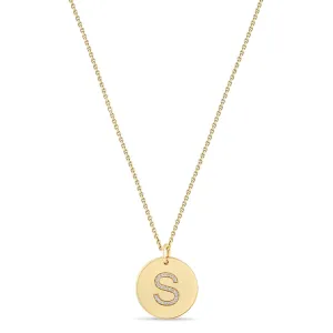 14k Pavé Diamond Initial Disc Necklace