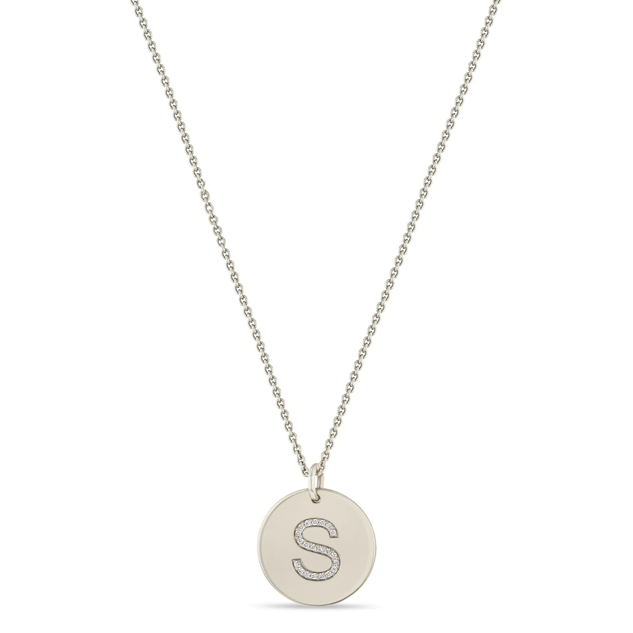14k Pavé Diamond Initial Disc Necklace