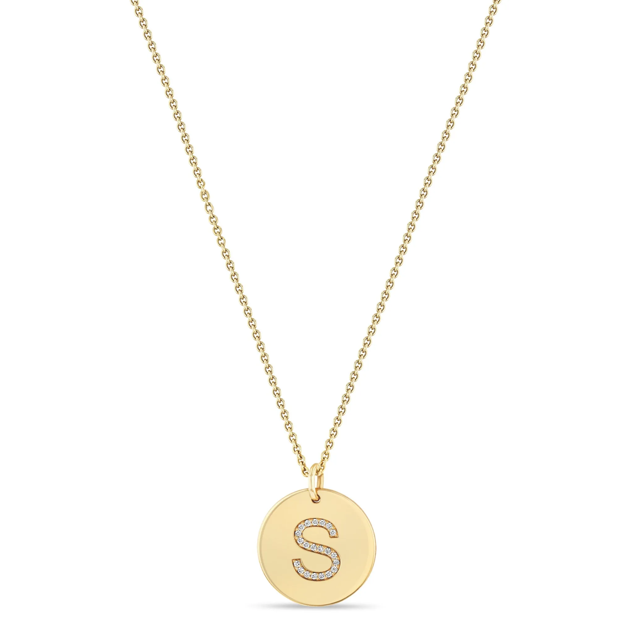 14k Pavé Diamond Initial Disc Necklace