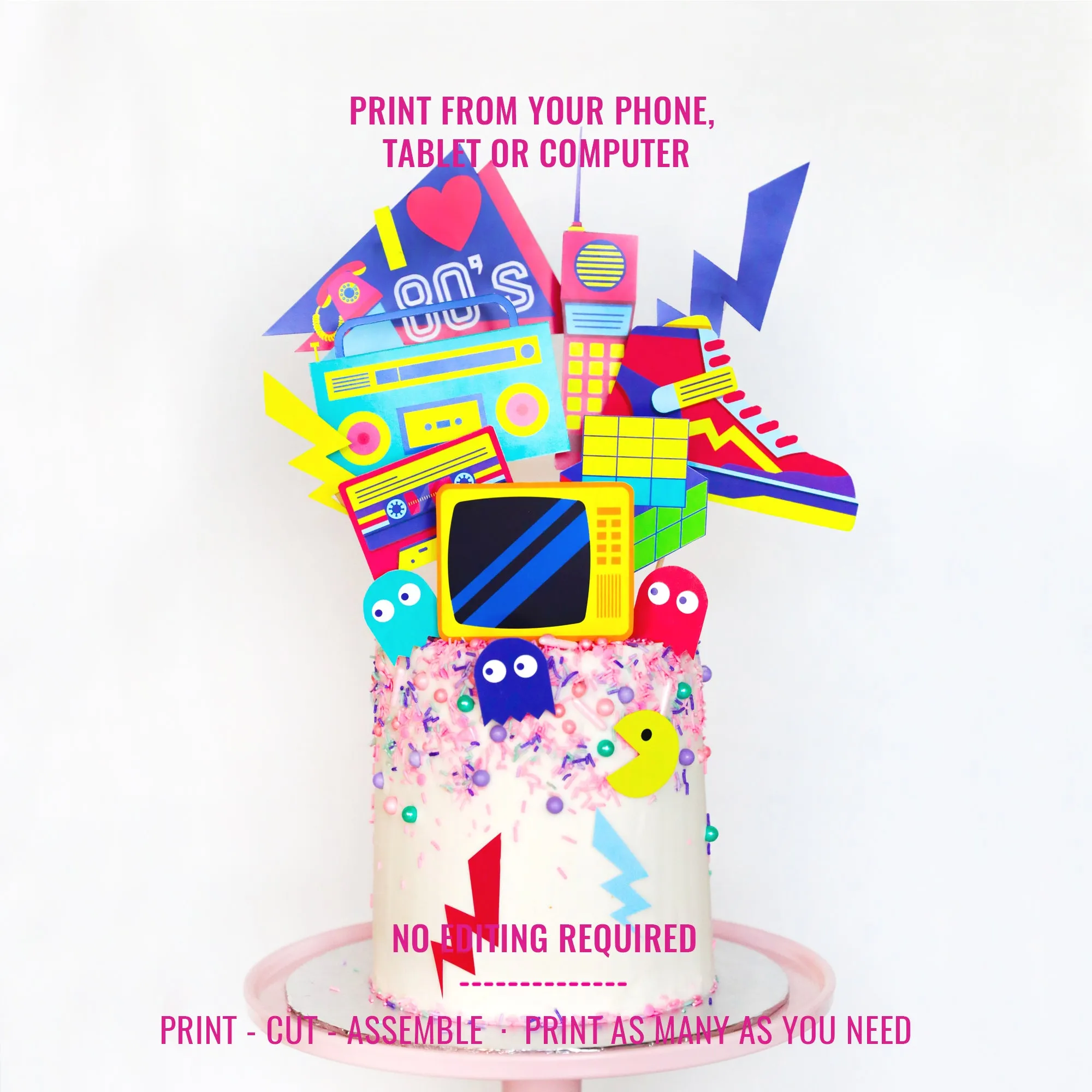 80's Birthday Party Cake Topper | Eighties DIY Cake | Hip hop | 90's Digital Cake Topper | 80's Nostalgia