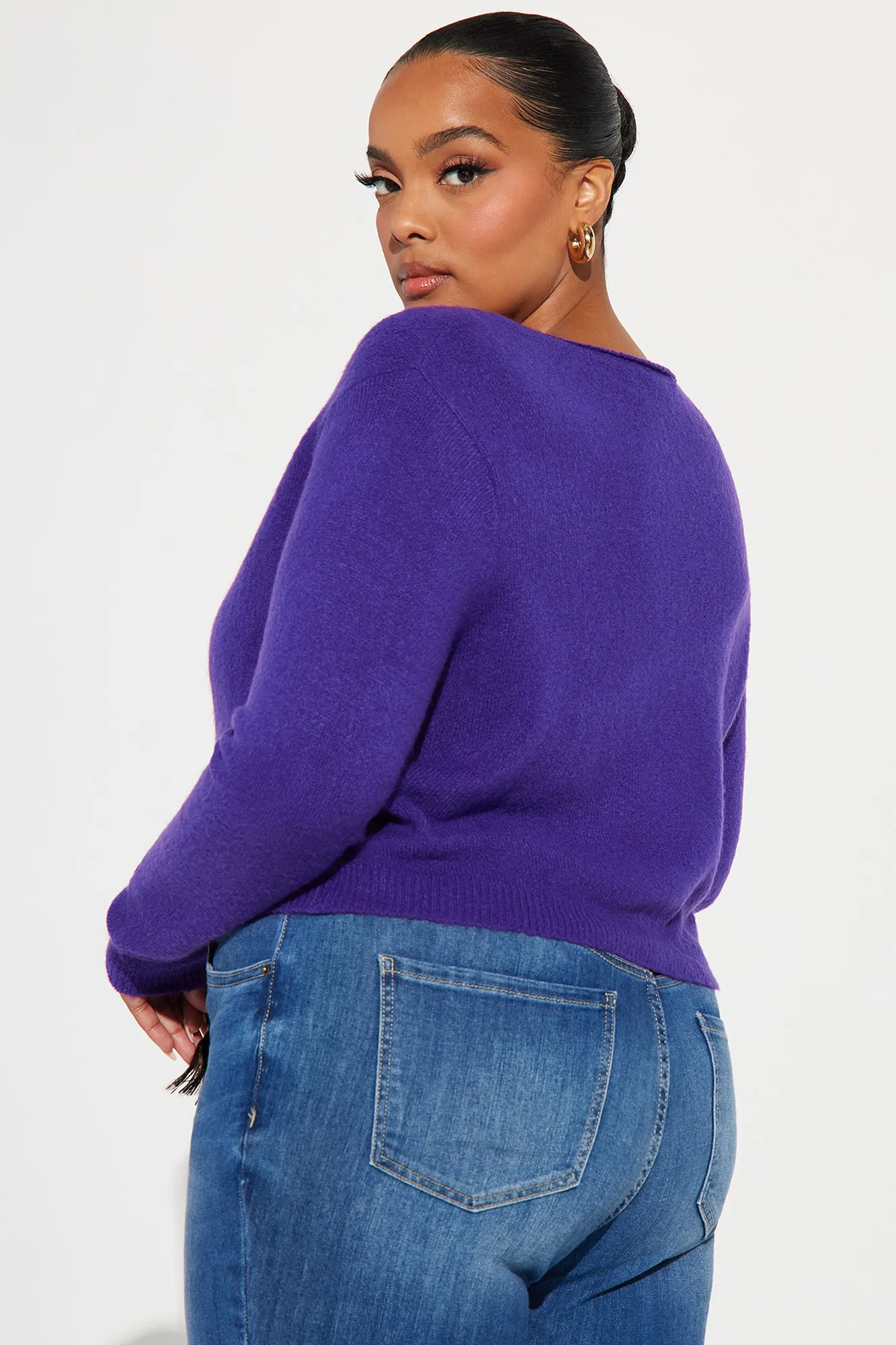 Albyn Cropped Cardigan Sweater - Purple