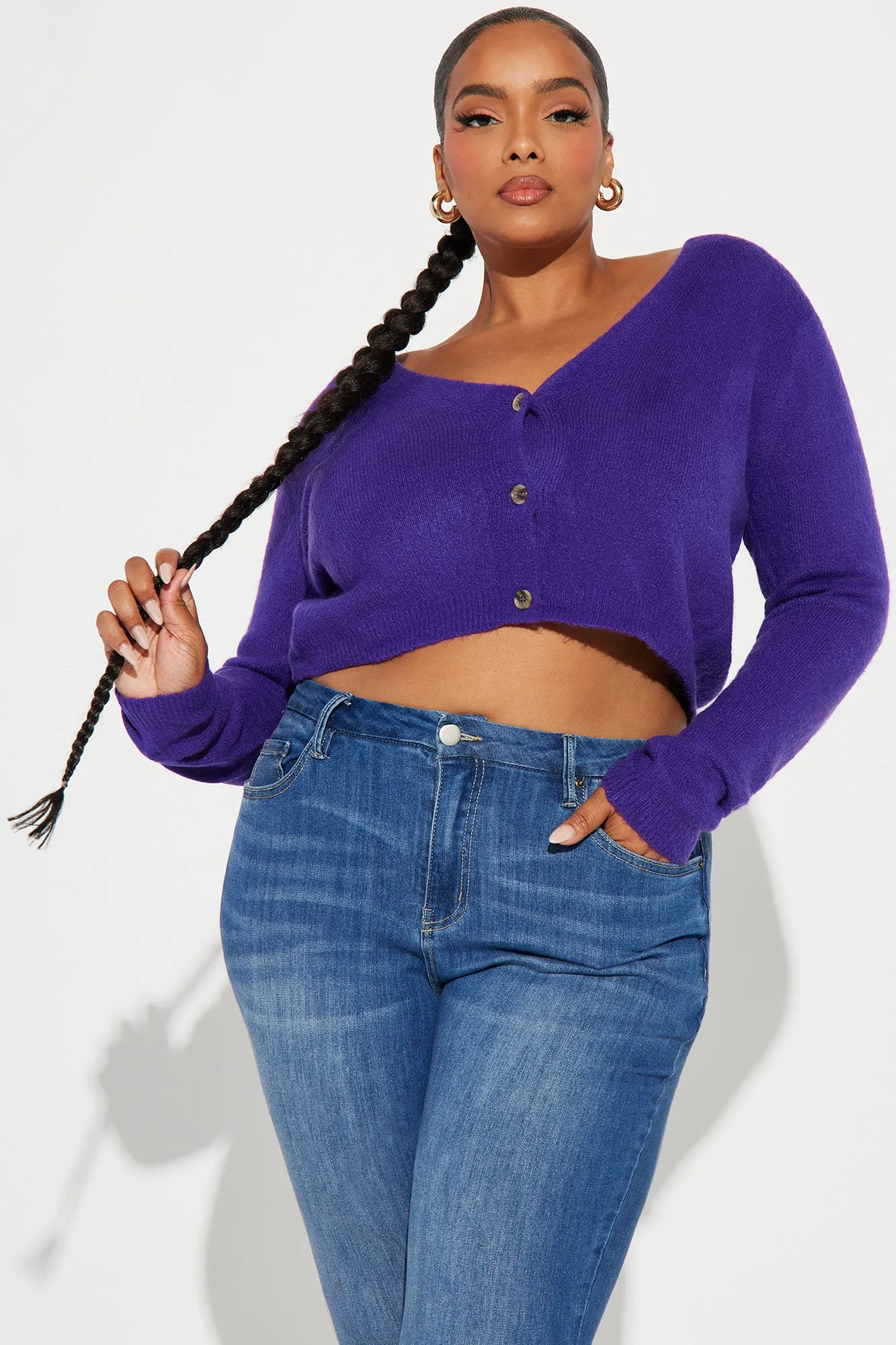 Albyn Cropped Cardigan Sweater - Purple