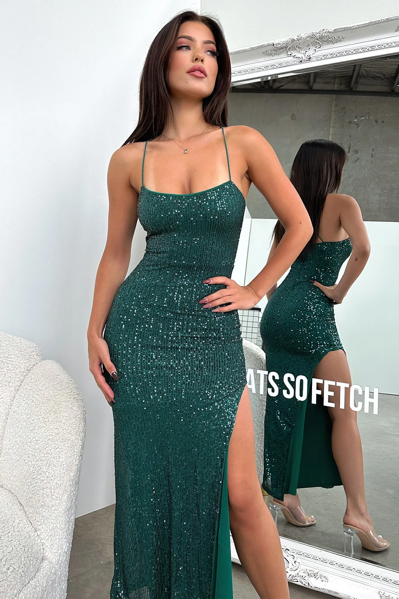 Alina Sequin Maxi Dress - Emerald