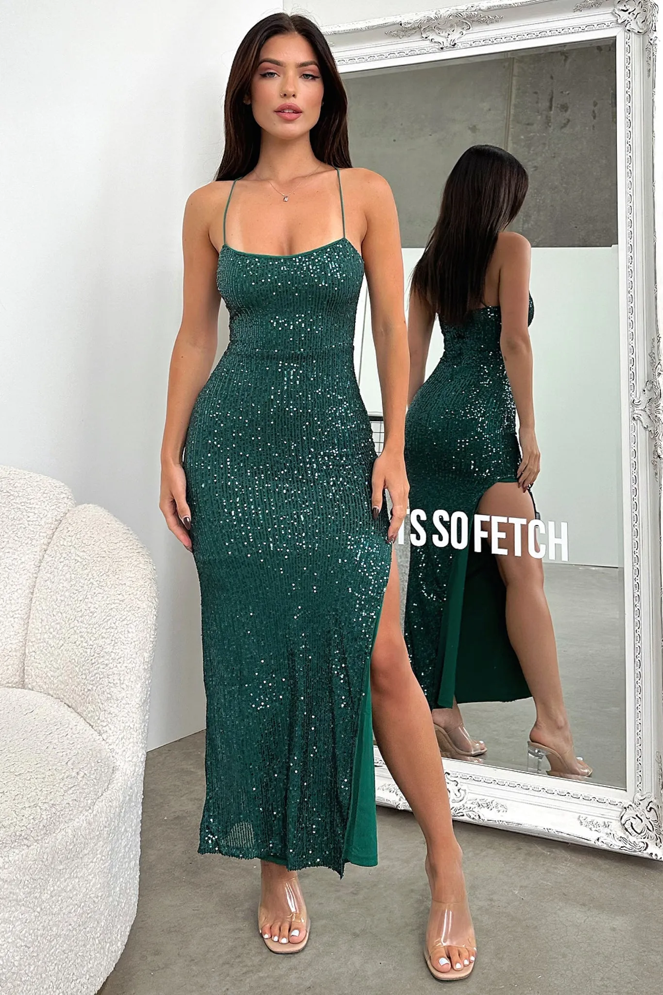 Alina Sequin Maxi Dress - Emerald