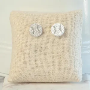 Baseball Stud Earrings in Silver Glitter