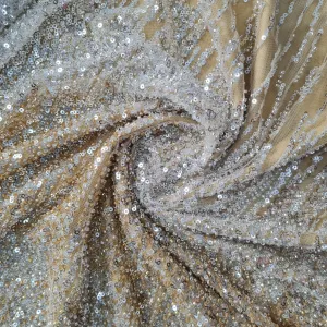 Beige and Gold Cut Dana Embroidery Net Fabric 17842