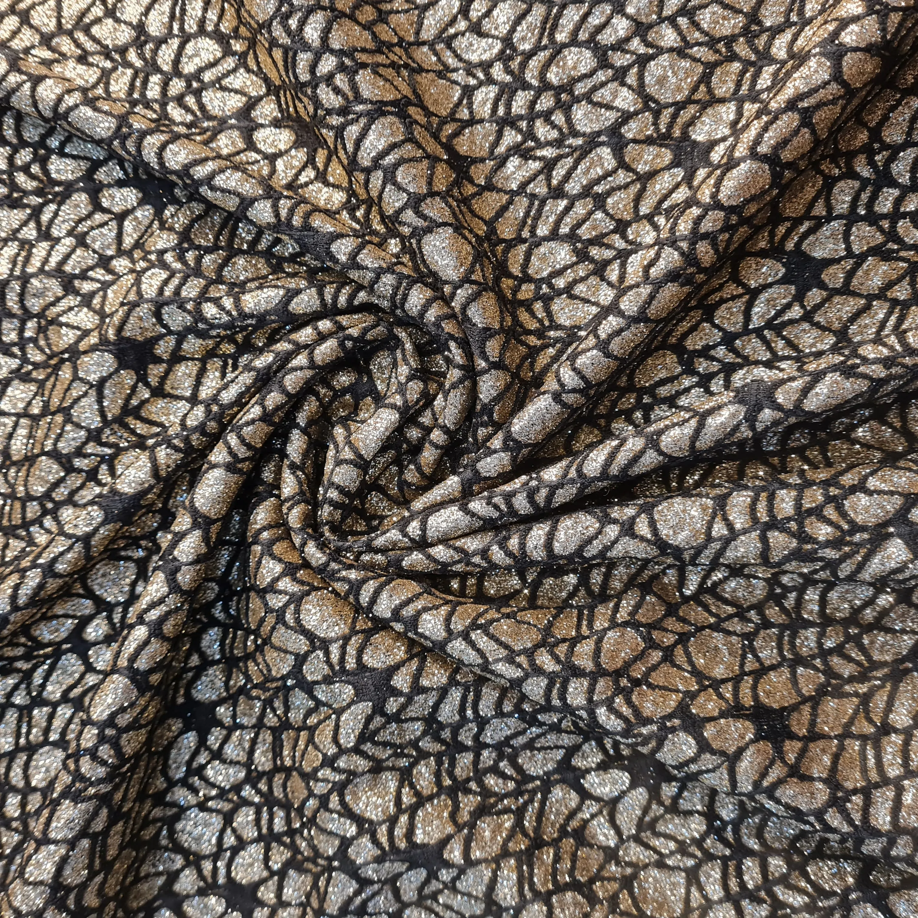 Black and Golden Glitter Knitted Lycra Fabric 17910