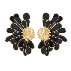 Black Daisy Earrings Gold Tone: Botanical Fashion Jewelry