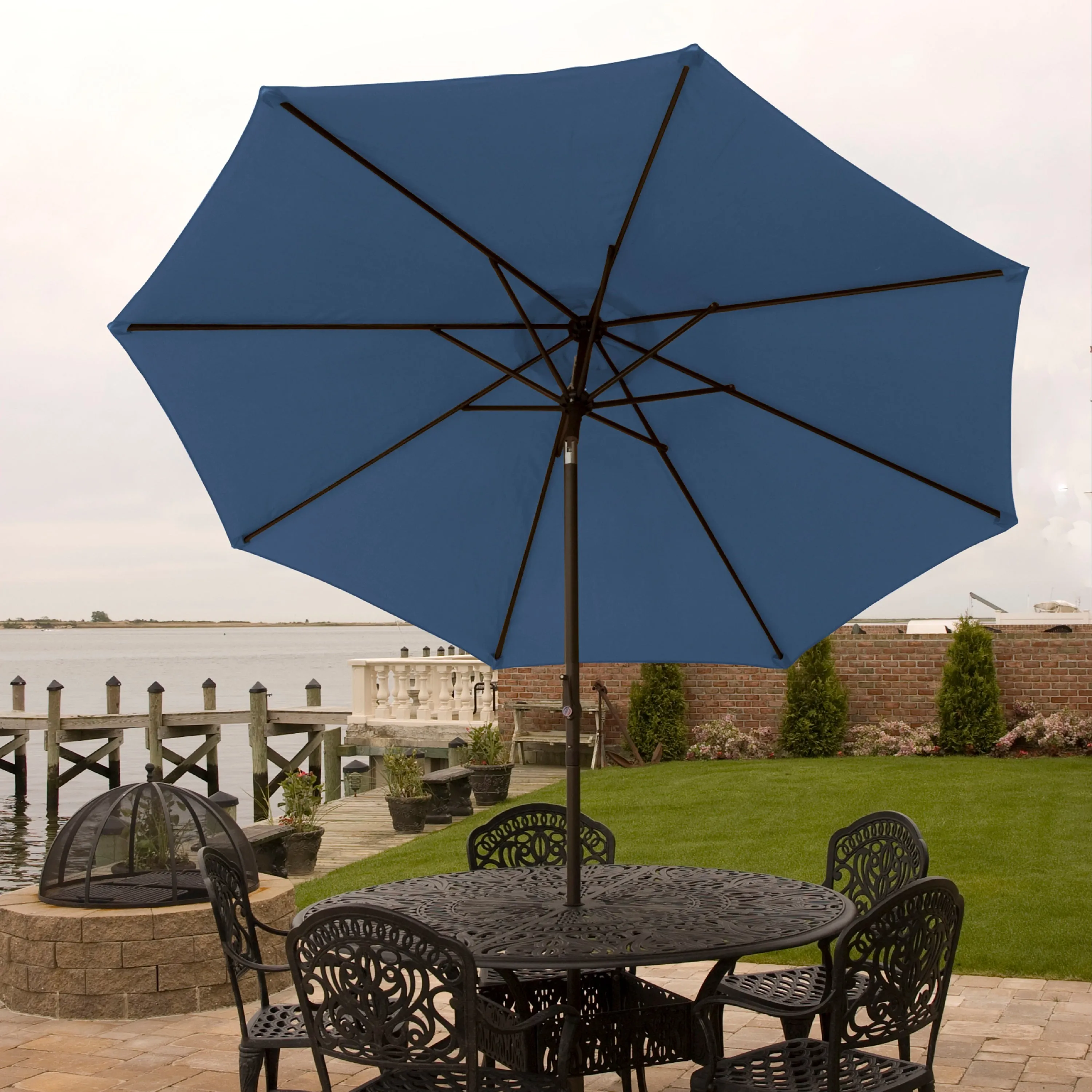 Bliss Outdoors UMB-201BLU Patio Umbrella w/ Aluminum Pole & Push Button Tilt | 9-Foot Canopy | Color Fade & Water Resistant | 1.5-in. Pole Diameter (Blue)