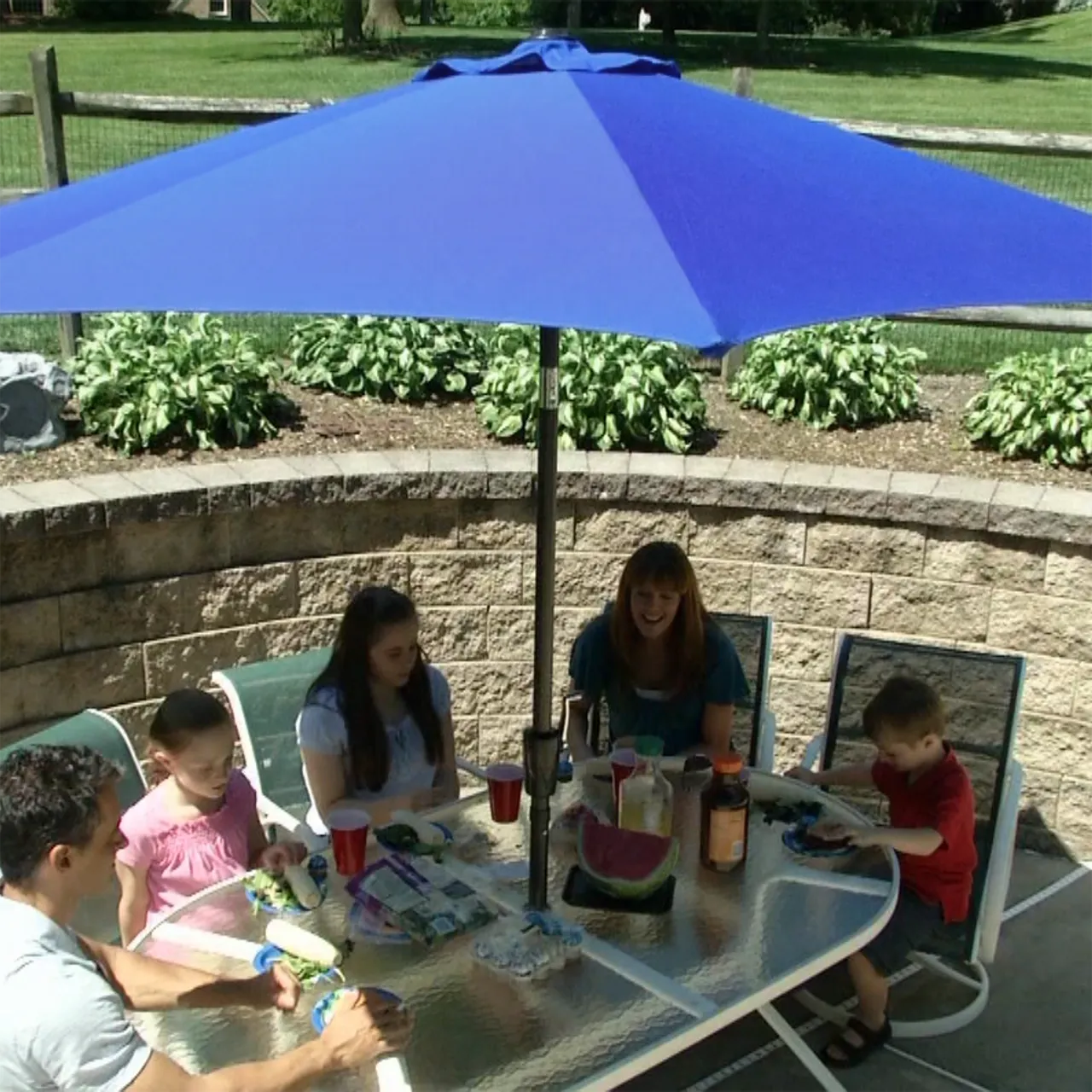 Bliss Outdoors UMB-201BLU Patio Umbrella w/ Aluminum Pole & Push Button Tilt | 9-Foot Canopy | Color Fade & Water Resistant | 1.5-in. Pole Diameter (Blue)