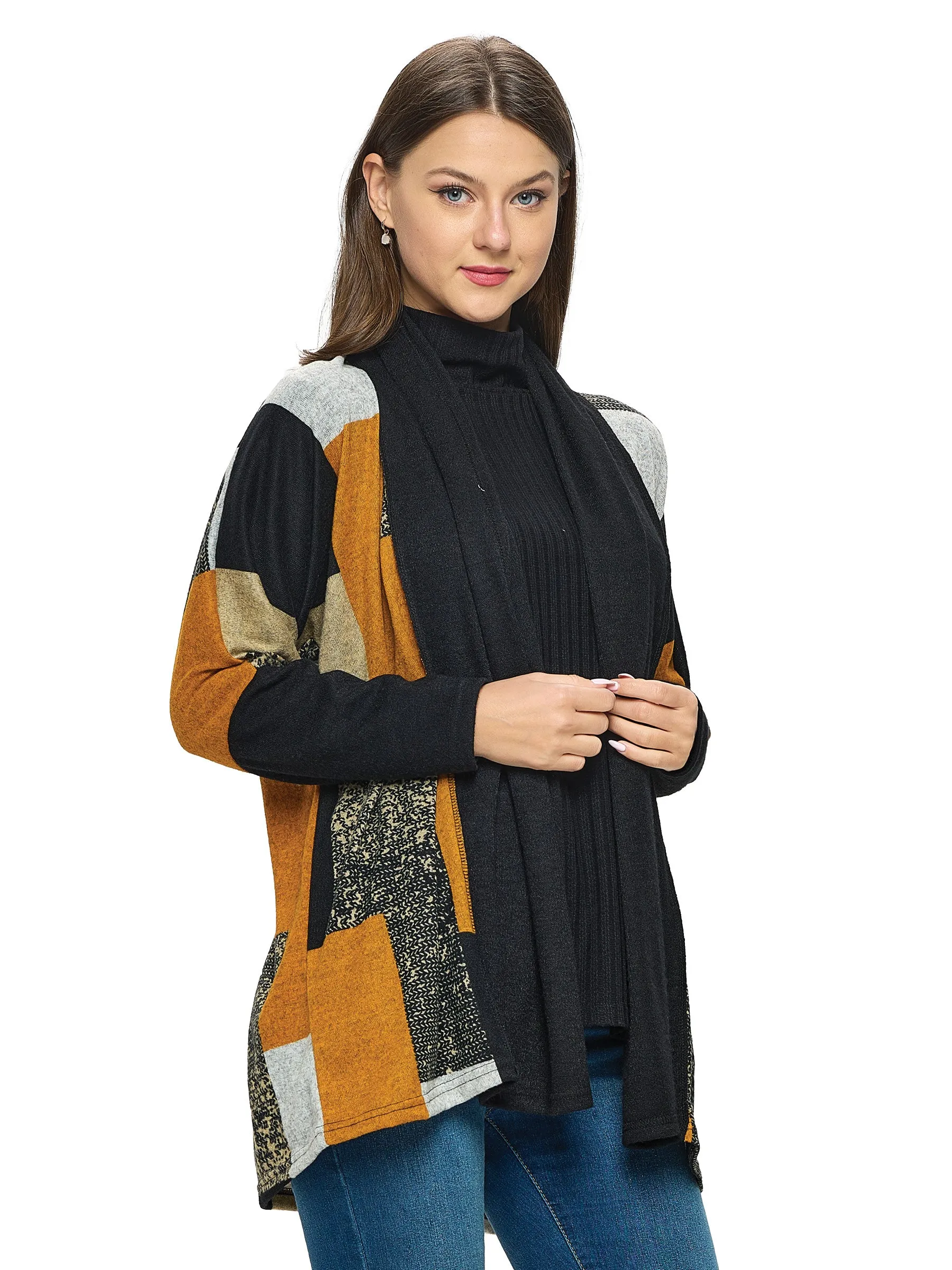 Cardigan Casual Colorblock Oversized