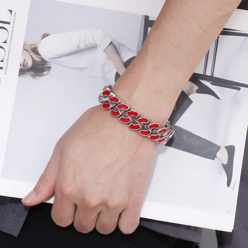 Cool Titanium Steel Chain Bracelet with Red Oil Drip for Men
