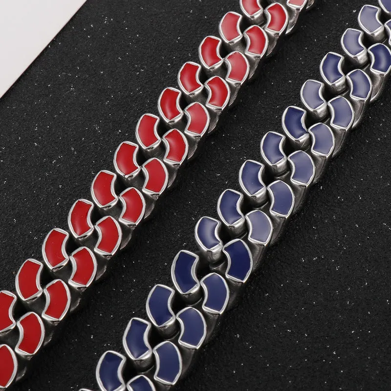 Cool Titanium Steel Chain Bracelet with Red Oil Drip for Men