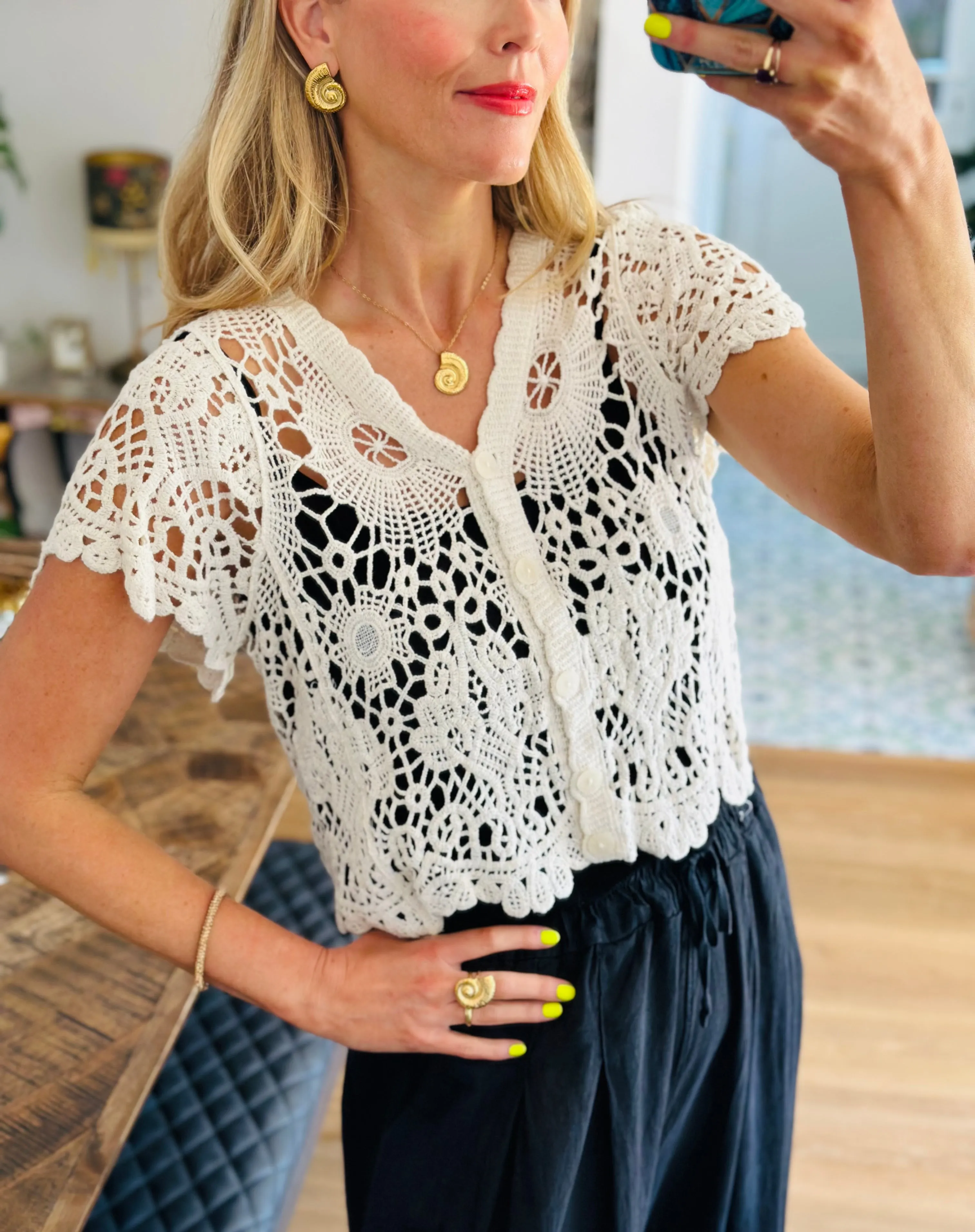 Cream Crochet Cardigan