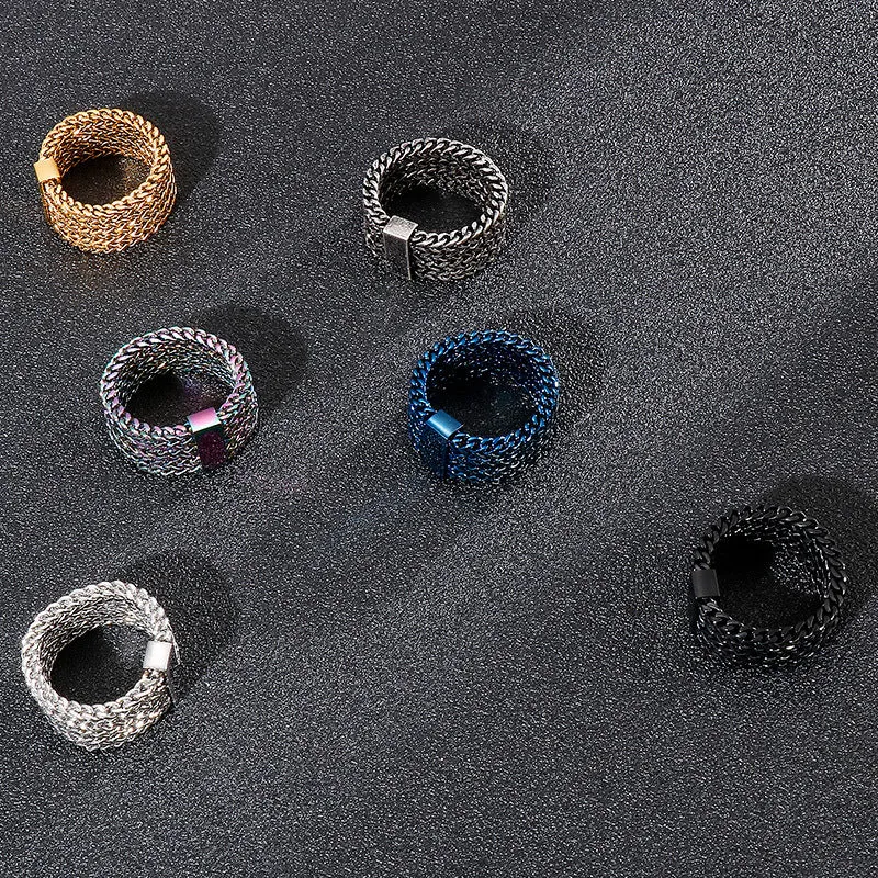 Customizable Men's Titanium Steel Ring - European and American Pop Rock Hip Hop Design, Four-Row Keel Style