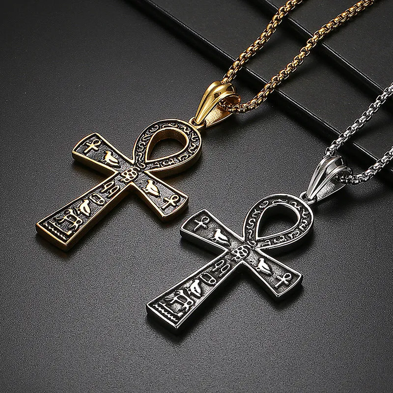 Customized Ancient Egyptian Hieroglyphic Cross Pendant for Men