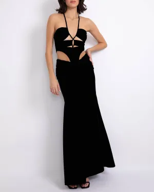 Dropped Waist Velvet Maxi Dress