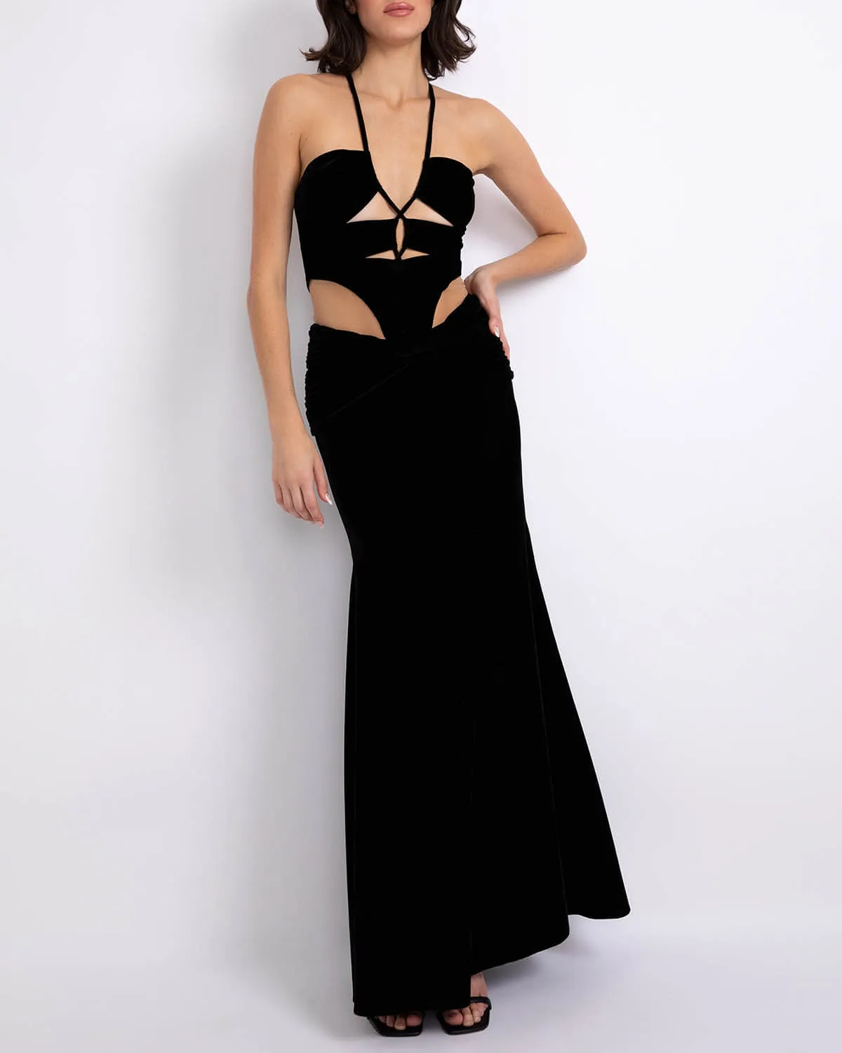 Dropped Waist Velvet Maxi Dress