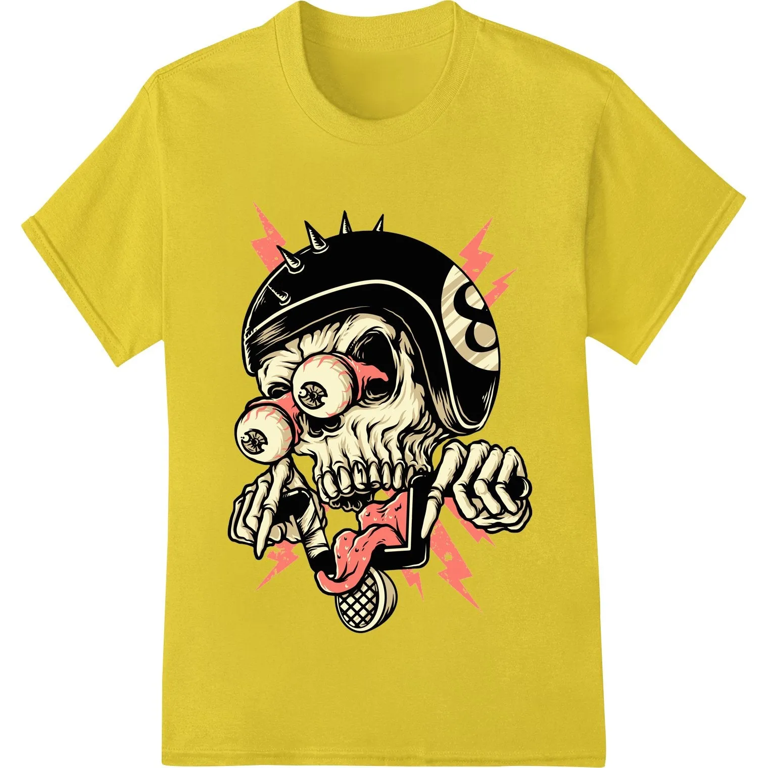 Edgy Skull with Red Lightning Bolts - DTF Print Design