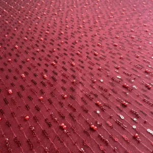 Exclusive Maroon Pearl Sequins Cut Dana Embroidery Net Fabric