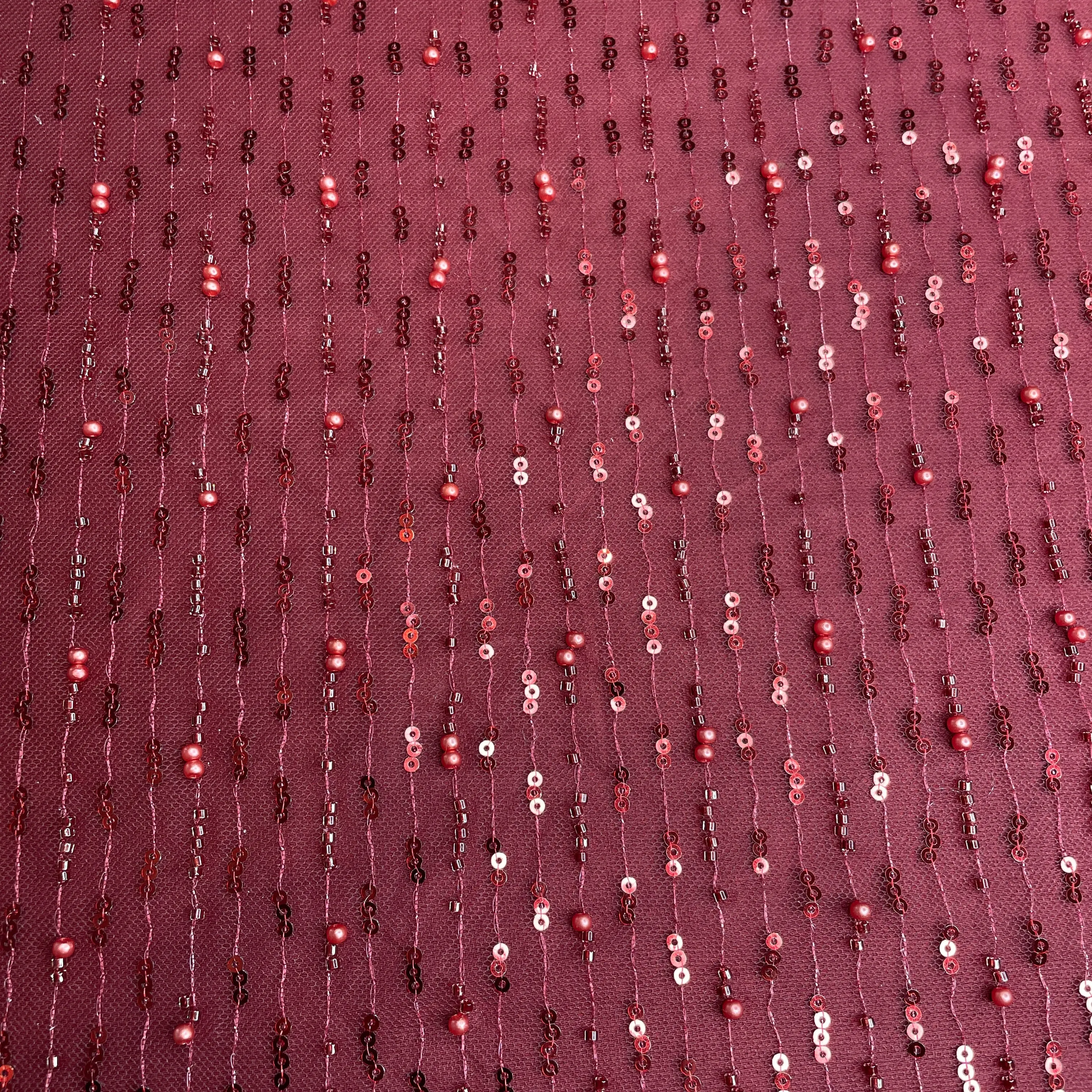 Exclusive Maroon Pearl Sequins Cut Dana Embroidery Net Fabric