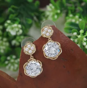 Floral Design Cubic Zirconia Korean Earring - KRNER 5127