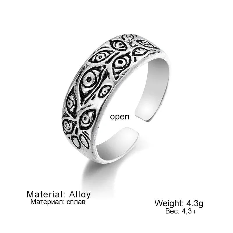 FNIO Vintage Punk Carved Eyes Mens Ring Finger Jewelry Hip Hop Rock Culture Ring Unisex Women Male Party Metal Rings Accessories