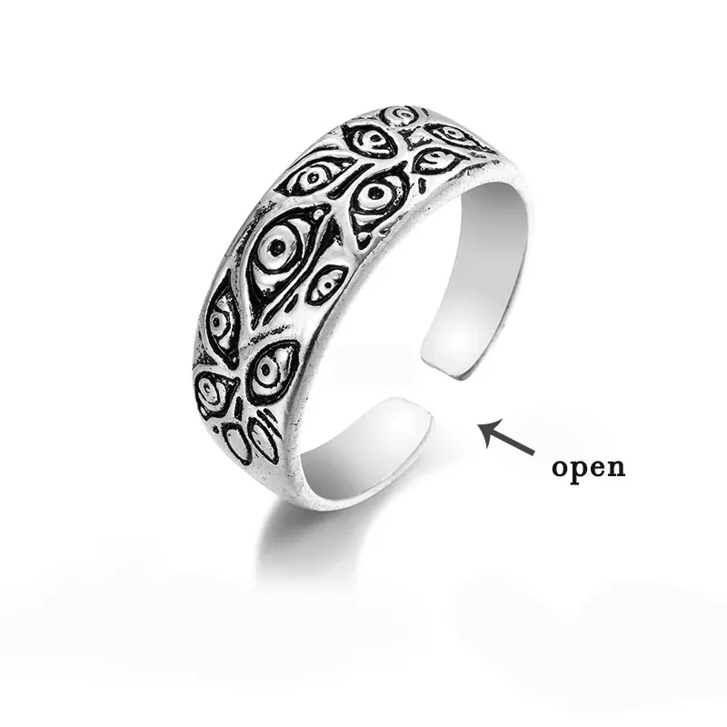 FNIO Vintage Punk Carved Eyes Mens Ring Finger Jewelry Hip Hop Rock Culture Ring Unisex Women Male Party Metal Rings Accessories