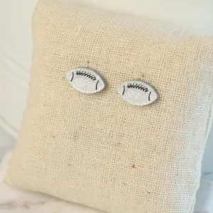 Football Stud Earrings in Silver Glitter