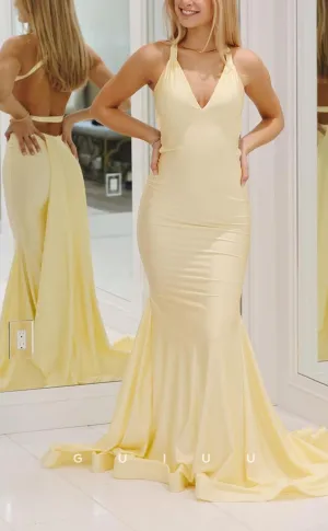 G3709 - Sexy & Hot Sheath V-Neck Lace-up Draped Floor-Length Party Gown Prom Dress with Overlay