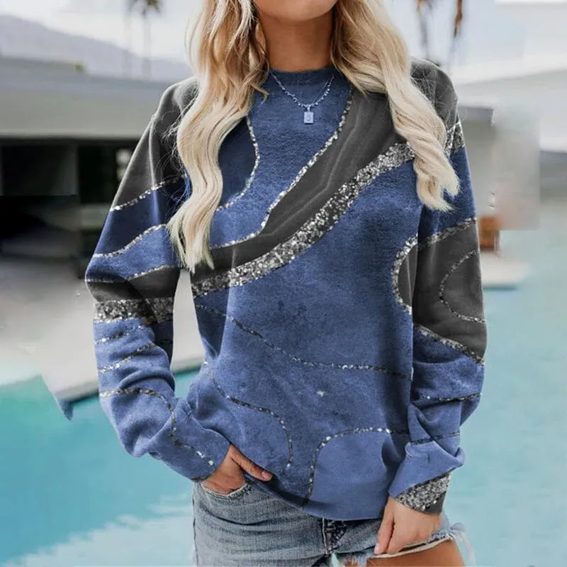 Geometric Loose Print Long Sleeve Crew Neck Sweatshirt