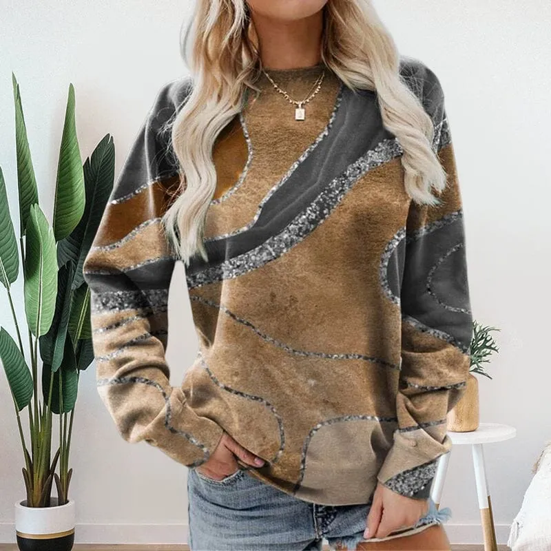 Geometric Loose Print Long Sleeve Crew Neck Sweatshirt