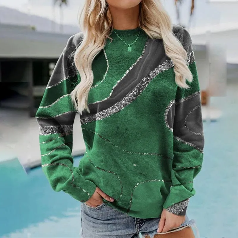 Geometric Loose Print Long Sleeve Crew Neck Sweatshirt