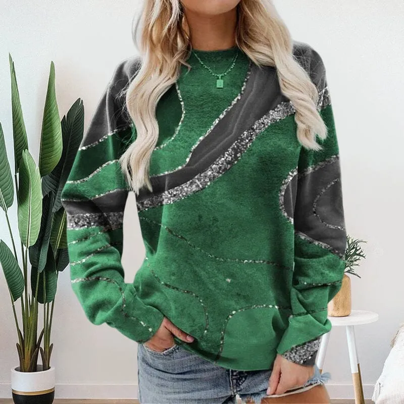 Geometric Loose Print Long Sleeve Crew Neck Sweatshirt