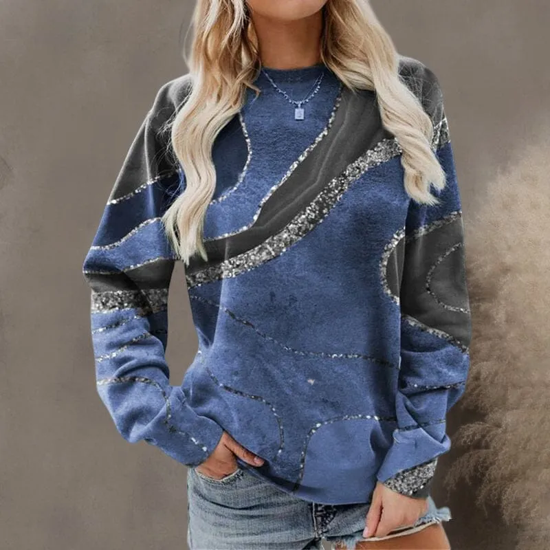 Geometric Loose Print Long Sleeve Crew Neck Sweatshirt