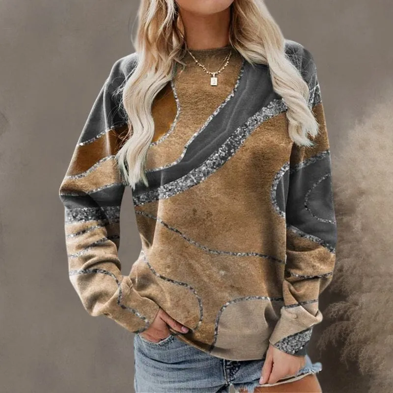 Geometric Loose Print Long Sleeve Crew Neck Sweatshirt