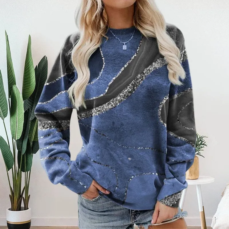 Geometric Loose Print Long Sleeve Crew Neck Sweatshirt