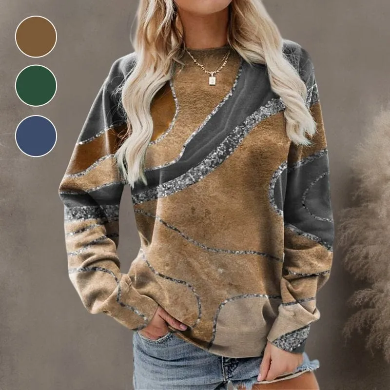 Geometric Loose Print Long Sleeve Crew Neck Sweatshirt
