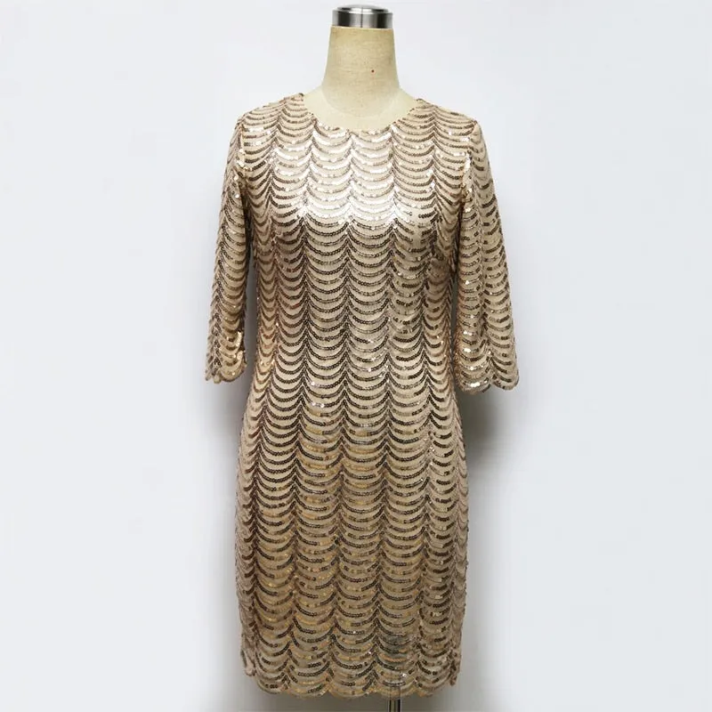 Gold blue sequin Summer dress