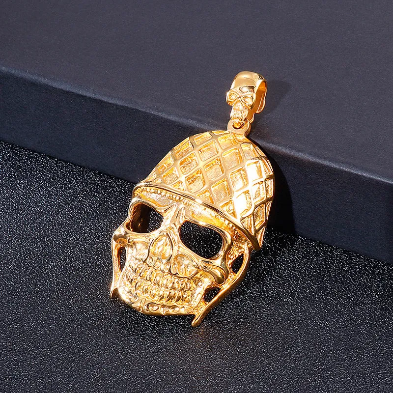 Gothic Skull Titanium Steel Pendant with Golden Finish - Hip-Hop Style Men's Jewelry