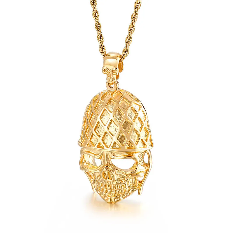 Gothic Skull Titanium Steel Pendant with Golden Finish - Hip-Hop Style Men's Jewelry