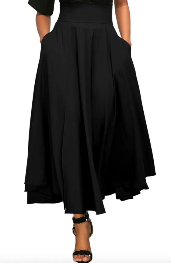 High Waisted Flared Skirt  Black