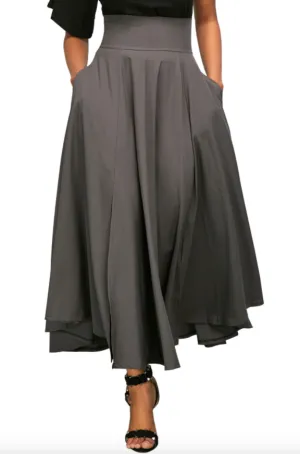 High Waisted Flared Skirt  Grey