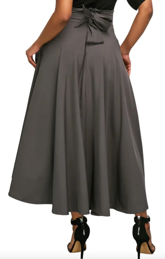 High Waisted Flared Skirt  Grey
