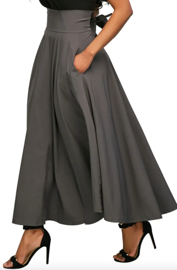 High Waisted Flared Skirt  Grey