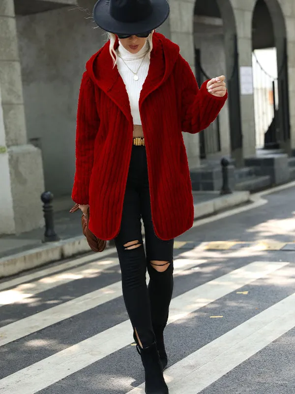 Hooded Loose Reversible Plush Buttonless Cardigan Jacket
