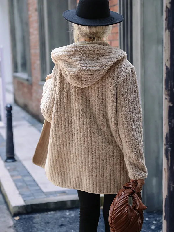 Hooded Loose Reversible Plush Buttonless Cardigan Jacket